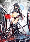  black_hair breasts cable claws dated glycyrrhizae great_firewall highres long_hair medium_breasts midriff navel original personification purple_eyes revealing_clothes science_fiction signature solo tattoo underboob wire 