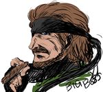  bandana beard big_boss blue_eyes brown_hair cigar facial_hair iga_tamaki male_focus metal_gear_(series) metal_gear_solid_peace_walker mustache naked_snake solo 