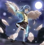  angel_beats! feathers makisige moon school_uniform silver_hair solo tenshi_(angel_beats!) weapon wings yellow_eyes 