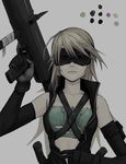  bandages blonde_hair elbow_gloves gloves goggles gun long_hair military_operator mustard_seeds original simple_background solo strap trigger_discipline upper_body weapon wristband yuuji_(and) 