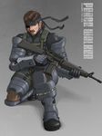  armor assault_rifle bandana big_boss brown_hair eyepatch gun highres m16 m16a1 male_focus metal_gear_(series) metal_gear_solid_peace_walker naked_snake nandz rifle solo trigger_discipline weapon 