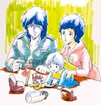  80s alien aqua_hair baby blue_hair bottle choujikuu_yousai_macross epic family furniture giant giantess good_end if_they_mated komillia_maria_jenius long_hair maclone macross marker_(medium) maximilian_jenius meltrandi miclone mikimoto_haruhiko milk_bottle millia_jenius moruk_lap_lamiz official_art oldschool promotional_art quamzin_kravshera science_fiction short_hair sketch table traditional_media zentradi 