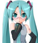  aqua_eyes aqua_hair glasses hatsune_miku long_hair necktie potion_(moudamepo) solo twintails vocaloid 