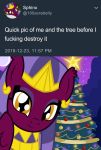  2018 amber_eyes badumsquish cat christmas christmas_tree duckface eyeshadow feline female friendship_is_magic headdress holidays makeup mammal meme my_little_pony pose purple_eyeshadow selfie slit_pupils smile solo sphinx sphinx_(mlp) tree wings 