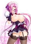  absurdres areolae breasts breasts_outside covered_nipples fate/stay_night fate_(series) garter_straps glasses highres huge_breasts lace lace-trimmed_thighhighs lingerie long_hair maid maid_headdress micro_bra micro_panties nipples open_mouth panties pink_hair ponytail potion_(moudamepo) purple_eyes purple_hair rider see-through solo thighhighs underwear 