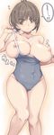  :t angry breasts brown_eyes brown_hair cameltoe curvy eyebrows highres huge_breasts nipples one-piece_swimsuit original plump sanemichi_hajime short_hair solo swimsuit wide_hips 