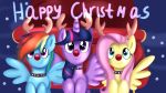  16:9 blue_eyes christmas collar equine fake_antlers fake_nose feathered_wings feathers feral fluttershy_(mlp) flying friendship_is_magic group hair holidays horn jbond mammal multicolored_hair my_little_pony pegasus pink_hair postcard purple_eyes rainbow_dash_(mlp) rainbow_hair red_nose simple_background sleigh snow text twilight_sparkle_(mlp) winged_unicorn wings 