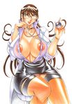  areola areolae azuki_kurenai breasts doctor glasses highres huge_breasts long_hair long_nails nipple_slip nipples panties skirt thong underwear 