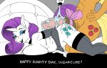  2019 animal_genitalia animal_penis anthro anthrofied applejack_(mlp) armwear big_breasts black_lipstick blue_eyes breast_squish breasts clothing crossgender cutie_mark digital_media_(artwork) duo english_text equid equine_penis eyelashes eyeshadow faceless_male female friendship_is_magic hair horn hot_dogging legwear lipstick lube makeup male male/female mammal my_little_pony penis purple_hair rarity_(mlp) squish text unicorn zwitterkitsune 