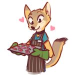  &lt;3 1:1 2019 ambiguous_gender anthro apron blush canid canine cheek_tuft choker clothed clothing cooking dipstick_ears dipstick_tail elbow_tufts food fox fuel_(artist) gloves handwear head_tuft jewelry mammal multicolored_ears multicolored_tail necklace shirt simple_background smile solo swift_fox taylor_(fuel) topwear tray tuft white_background 