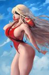  absurdres bare_shoulders baywatch blindfold blonde_hair bracelet breasts collarbone covered_nipples cutesexyrobutts goblin_slayer! highres huge_breasts huge_filesize jewelry lanyard lifeguard lips long_hair paid_reward parted_lips patreon_reward sideboob signature sword_maiden thick_thighs thighs very_long_hair whistle 