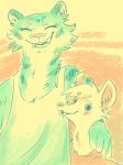 2019 anthro artemis_(nobby) blush clothed clothing digital_media_(artwork) disney duo fangs felid female fur inner_ear_fluff larger_female looking_at_viewer male mammal moschid pantherine restricted_palette sharp_teeth simple_background size_difference smile stripes sydney_(nobby) teeth tiger yzaart zootopia 