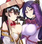  :t bangs bead_necklace beads bikini bikini_top black_gloves black_hair bodysuit breast_press breasts bridal_gauntlets cheek_poking fate/grand_order fate_(series) fingerless_gloves gloves jewelry large_breasts long_hair looking_at_viewer minamoto_no_raikou_(fate/grand_order) multiple_girls myown necklace open_mouth parted_bangs poking prayer_beads purple_bodysuit purple_eyes purple_hair red_eyes ribbed_sleeves rope swimsuit symmetrical_docking upper_body very_long_hair white_bikini xuanzang_(fate/grand_order) 