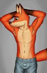  2019 absurd_res anthro armpit_hair balls_outline boxers_(clothing) bulge canid canine clothed clothing disney fox fur hi_res male mammal nick_wilde sheath_outline smile solo topless underwear zootopia 