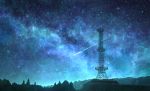  blue_sky blue_theme lamppost milky_way mks night night_sky no_humans original outdoors radio_tower scenery shooting_star sky star_(sky) starry_sky 