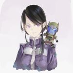  1girl air_raider_(edf) black_hair character_doll commentary earth_defence_force_5 earth_defense_force english_commentary mole mole_under_eye original purple_eyes riki6 simple_background upper_body 