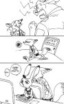  bibio black_and_white bovid bovine canid canine cape_buffalo chief_bogo comic disney english_text female fox group judy_hopps lagomorph leporid male mammal monochrome nick_wilde oibib rabbit text upset zootopia 