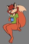  2019 beverage big_legs bottomless butt canid canine claws clothed clothing coffee cup female fox fur hi_res looking_at_viewer mammal paws red_fox shirt solo steam topwear 