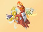  absurd_res action_pose attack breasts digimon digimon_(species) group guilmon hi_res kaislair momentai pose renamon side_boob terriermon yin_yang 