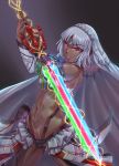  1girl altera_(fate) cowboy_shot dark_skin fate/grand_order fate_(series) full_body_tattoo headdress highres leebigtree photon_ray red_eyes solo tattoo veil white_hair 