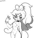  anthro badguyvivi breasts cartoon_network choker ear_piercing female fink_(ok_k.o.!_lbh) jewelry looking_at_viewer mammal monochrome murid murine necklace ok_k.o.!_let&#039;s_be_heroes piercing ponytail rat rodent solo 