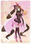  1girl absurdly_long_hair absurdres black_hair black_legwear blush breasts fate_(series) highres large_breasts legs long_hair magical_girl mahou_shoujo_madoka_magica pointy_ears semiramis_(fate) skirt solo very_long_hair yanjiahua1990 yellow_eyes 