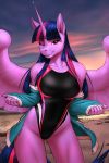  2019 absurd_res anthro clothing digital_media_(artwork) equid equine female friendship_is_magic hair hi_res horn long_hair looking_at_viewer mammal multicolored_hair multicolored_tail my_little_pony mykegreywolf one_eye_closed princess royalty smile solo swimwear twilight_sparkle_(mlp) winged_unicorn wings wink 