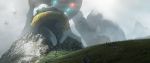  asteroid_ill falling gen_3_pokemon gen_4_pokemon giant grabbing grass highres legendary_pokemon lying mountain mountainous_horizon no_humans on_back pokemon pokemon_(creature) regigigas scenery size_difference tropius zigzagoon 