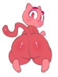  2019 all_fours anthro anthrofied big_butt blush butt collar domestic_cat emy_(kinoko.kemono) felid feline felis female feral fur hi_res looking_at_viewer looking_back mammal nude pink_eyes pink_fur pink_nose rear_view simple_background solo sssonic2 white_background wide_hips 