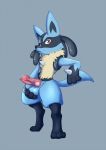  animal_genitalia animal_penis anthro ball_fondling balls canine_penis erection floorninja fondling hi_res holding_balls knot looking_at_viewer lucario male nintendo nude penis pok&eacute;mon pok&eacute;mon_(species) solo video_games 