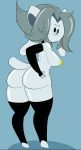  anthro areola armwear big_butt breasts butt clothing dongitos female grey_hair hair legwear looking_at_viewer looking_back mostly_nude nipples solo tem temmie_(undertale) undertale video_games wide_hips 