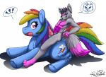  anthro canid canine canis equid equine friendship_is_magic horse inflatable_toy male mammal my_little_pony penis pony popping puncturing rainbow_dash_(mlp) rosevnightshade_(artist) smile solo tico_wolf wolf 