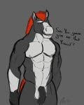  2017 4:5 abs absurd_res anthro biceps biped black_penis dialogue digital_media_(artwork) english_text equid equine eyebrows flaccid front_view fur grey_background grey_fur hair hi_res horse jodira looking_at_viewer male mammal multicolored_fur muscular muscular_male nipples nude open_mouth pecs penis pink_nipples red_hair red_tail signature simple_background solo standing talking_to_viewer text two_tone_fur vic_p white_eyebrows white_fur 