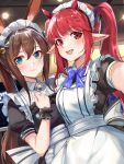  amiya_(arknights) animal_ears arknights breast_hold bunny_ears horns lan_yu maid pointy_ears vigna_(arknights) 