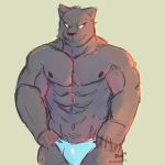  1:1 2019 abs absurd_res anthro barazoku biped black_ears black_fur black_nipples black_nose bulge clothed clothing digital_media_(artwork) felid feline fur half-length_portrait hi_res light lighting male mammal muscular muscular_male navel nipples pecs portrait radcanine signature simple_background solo topless underwear white_background 