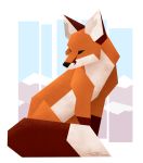  ambiguous_gender black_nose brown_ears brown_tail canid canine digital_media_(artwork) dipstick_tail feral fox fur geometric justautumn mammal multicolored_tail orange_fur quadruped red_fox signature sitting snow solo two_tone_tail white_fur white_tail 