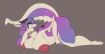  2019 anthro areola big_breasts big_butt breasts butt dragon eyelashes female fingers fur hair horn huge_breasts invereted_nipples lanya_(shian) long_hair looking_at_viewer lying nipples non-mammal_breasts nude purple_hair raised_tail ribbons scalie sepiruth simple_background slightly_chubby solo thick_thighs voluptuous 