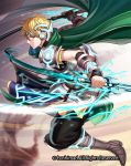  1boy blonde_hair boots cape cardfight!!_vanguard green_eyes haru_(toyst) male_focus official_art radical_knight_anil solo sword teeth weapon 
