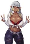  absurd_res big_breasts bra breasts cleavage clothed clothing elf female hi_res humanoid solo standby torn_clothing underwear 