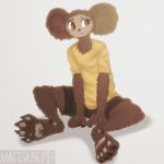  1:1 anthro big_ears brown_eyes cheburashka cheburashka_(character) claws clothing fur hair hi_res magayser male pawpads russian shirt solo t-shirt text topwear tuft 