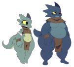  2019 4_fingers anthro big_butt big_legs blue_scales bulge butt clothed clothing duo female fingers flat_chested frown gilly_(sssonic2) gin_(sssonic2) green_scales hi_res kobold loincloth male navel one_eye_closed overweight overweight_male scales scalie scar sharp_teeth simple_background skimpy smile sssonic2 standing teeth thick_thighs white_background wide_hips yellow_sclera 