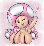  &lt;3 big_breasts black_eyes breasts clothed clothing female fungus huge_breasts humanoid mario_bros nintendo not_furry open_mouth ruruduu seductive simple_background solo tan_skin toad_(mario) toadette video_games 