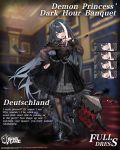 1girl :d :o anchor_symbol azur_lane black_dress black_feathers black_footwear black_hair black_legwear blue_eyes blush boots breasts commentary_request copyright_name cross cross-laced_footwear cross_earrings deutschland_(azur_lane) deutschland_(demon_princess&#039;_dark_hour_banquet)_(azur_lane) dress earrings expressions feathers frilled_dress frills hand_on_hip hand_up highres jewelry lace-up_boots long_hair long_sleeves looking_at_viewer machinery multicolored_hair official_art open_mouth pantyhose parted_lips puffy_long_sleeves puffy_sleeves ran_(pixiv2957827) red_hair see-through small_breasts smile standing streaked_hair very_long_hair white_hair 