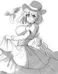  1girl absurdres braid breasts charlotte_corday_(fate/grand_order) dress efukei fate/grand_order fate_(series) hat highres juliet_sleeves large_breasts long_dress long_sleeves monochrome puffy_sleeves sketch smile tongue tongue_out white_background wings 