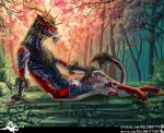  animal_genitalia anthro asian_mythology balls chinese_mythology east_asian_mythology forest hooves japanese kirin male mystical mythology nude salonkitty sheath tree 