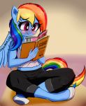  2019 anthro blush book clothing digital_media_(artwork) equid equine female friendship_is_magic hair hi_res mammal mistleinn my_little_pony rainbow_dash_(mlp) reading sitting solo wings 