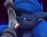  2019 absurd_res animal_genitalia animal_penis bodily_fluids cum cum_on_tongue disembodied_penis duo equid equine_penis friendship_is_magic genital_fluids half-closed_eyes hi_res horn looking_at_viewer male mammal mricantdraw my_little_pony open_mouth oral penis princess_luna_(mlp) sex solo_focus tongue tongue_out unicorn vein 
