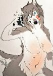  2018 anthro blue_eyes breasts canid canine canis domestic_dog female japanese_text looking_at_viewer mammal multi_nipple nekomata_ftnr nipples solo text tongue 