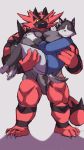  2019 absurd_res anthro biped black_fur canid canine claws clothing digital_media_(artwork) duo eyes_closed featureless_crotch felid feline fur grey_fur happy hi_res holding_character incineroar larger_anthro male mammal multicolored_fur muscular nintendo nude pok&eacute;mon pok&eacute;mon_(species) radcanine red_fur red_tail rou size_difference smaller_anthro standing stripes video_games 