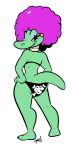  afro bikini butt clothing crocodile crocodilian crocodylid donkey_kong_(series) female hair half-closed_eyes hi_res jmd jolly_roger kalypso kremling looking_back nintendo purple_hair reptile scalie simple_background smile solo swimwear video_games white_background 